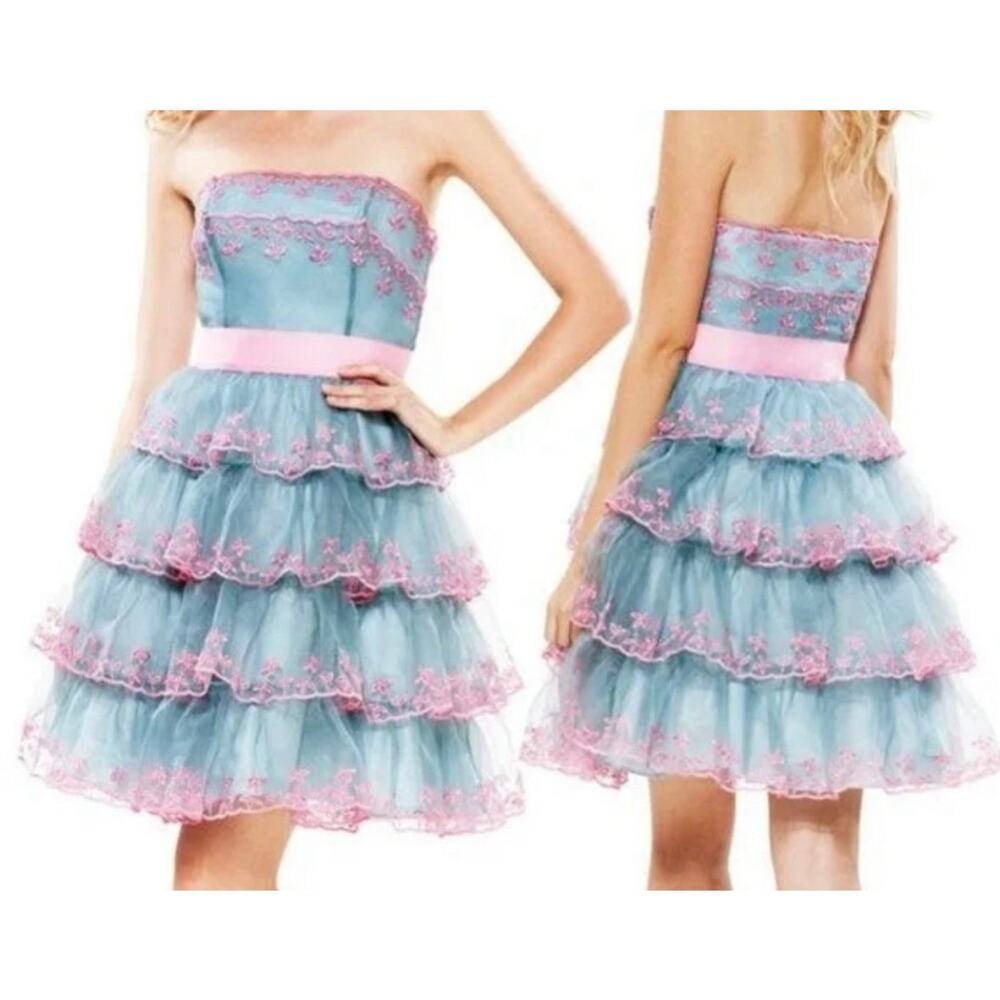 Betsy Johnson Layered Blue & Pink Lace Dress